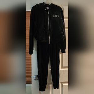Nobo Black Velour Rhinestone Women's  Hoodie & Jogger Set